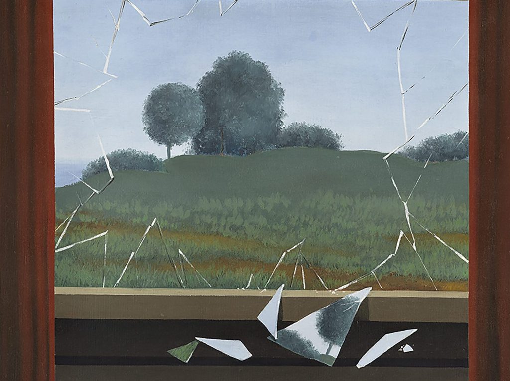 Magritte juga sempre amb la pregunta sobre els límits de l’art, de tal forma que aquests s’ens fan conscients. Un art que ens mostra la falsedat de l’art també hauria de ser prohibit? | René Magritte, La Clef des champs, Detail, 1936, Öl/Lw, 80 x 60 cm (Museo Nacional Thyssen-Bornemisza, Madrid, Inv. no. 657 (1976.3)